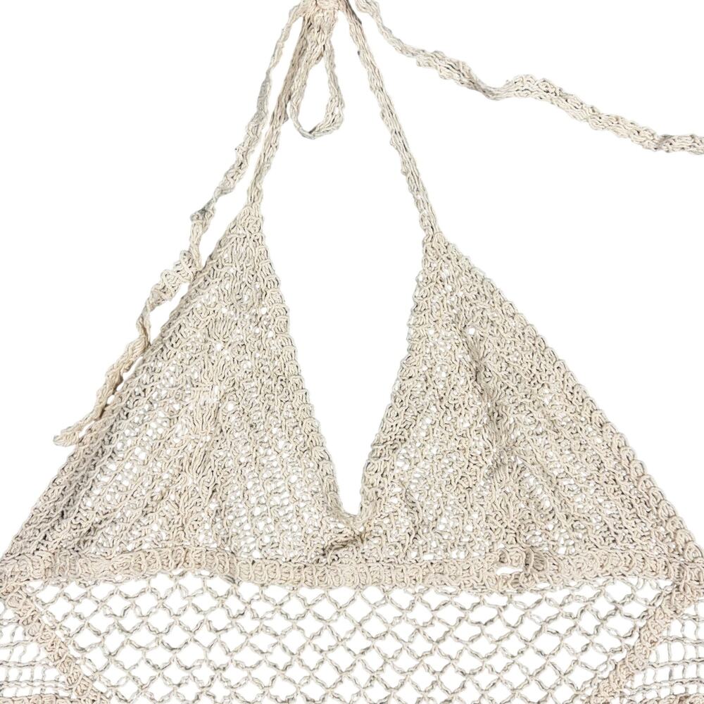 Julia by Love J Crochet Halter Top Beige Natural Cotton Boho Fringe Festival NWT - Picture 5 of 8
